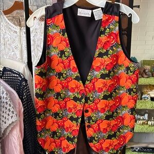 Vintage Basic Editions Black and Orange Floral Vest, M